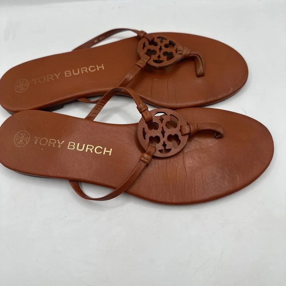 Tory Burch Miller Knotted Bourbon Miele Flat‎ Thong Sandals Vacay Sz 9
